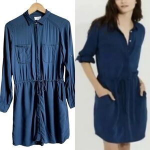 Lou & Grey Women’s Shirt Dress Large Blue Contemporary Coastal Grandma Causal
